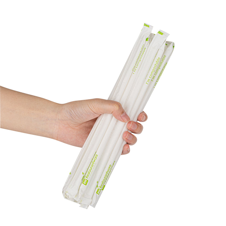 Basic Nature White PLA Plastic / PBAT Plastic Straw - Wrapped, Flexible,  Compostable - 8 1/4 - 2000 count box