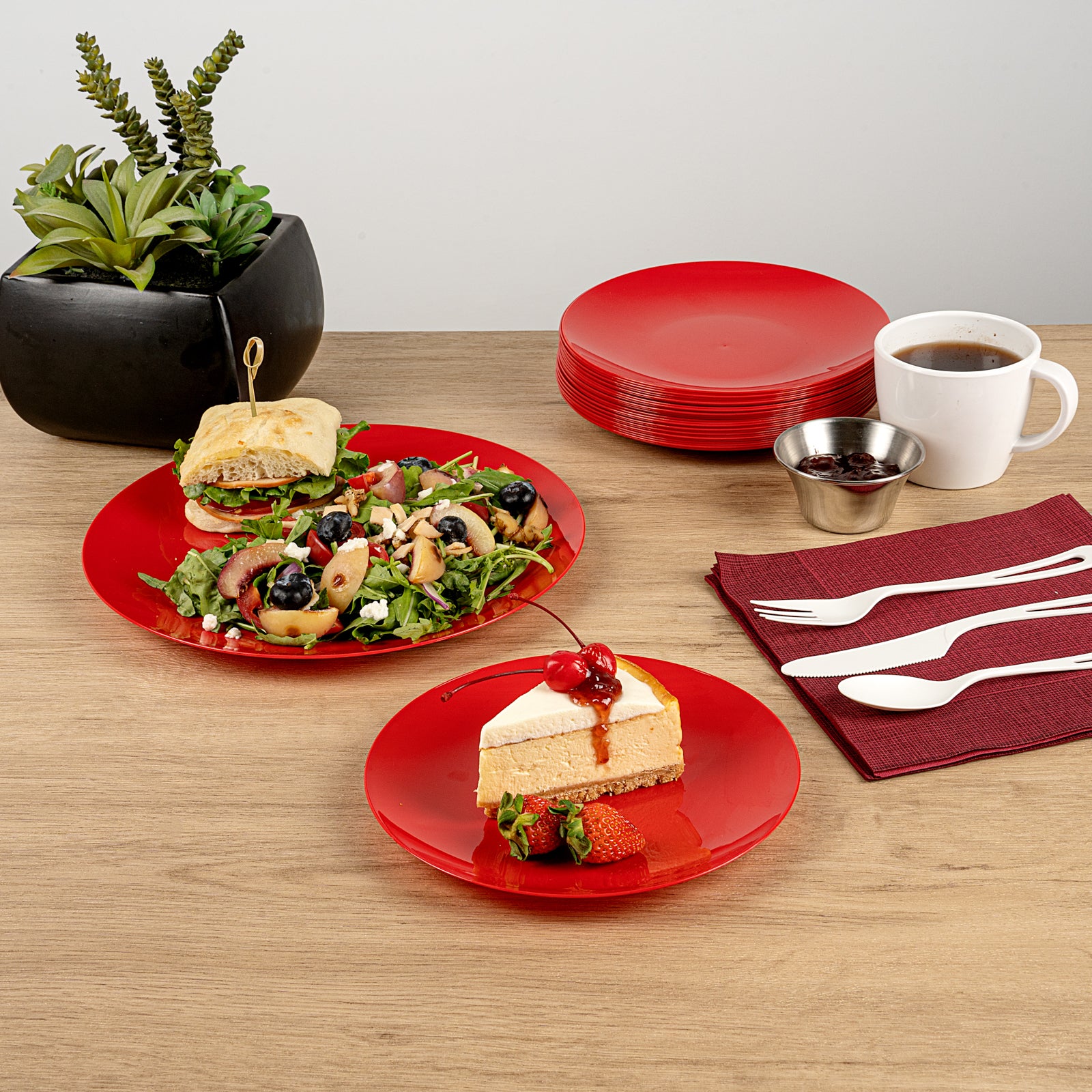 Moderna Round Red Plastic Plate - 7 1/2" x 7 1/2" x 1/2" - 200 count box