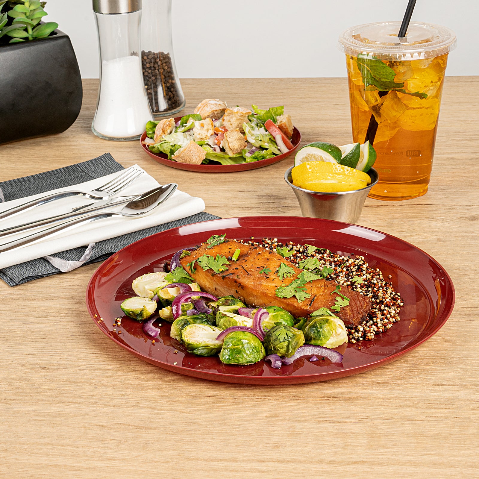 Moderna Round Burgundy Plastic Plate - 10 3/4" x 10 3/4" x 1/2" - 200 ...