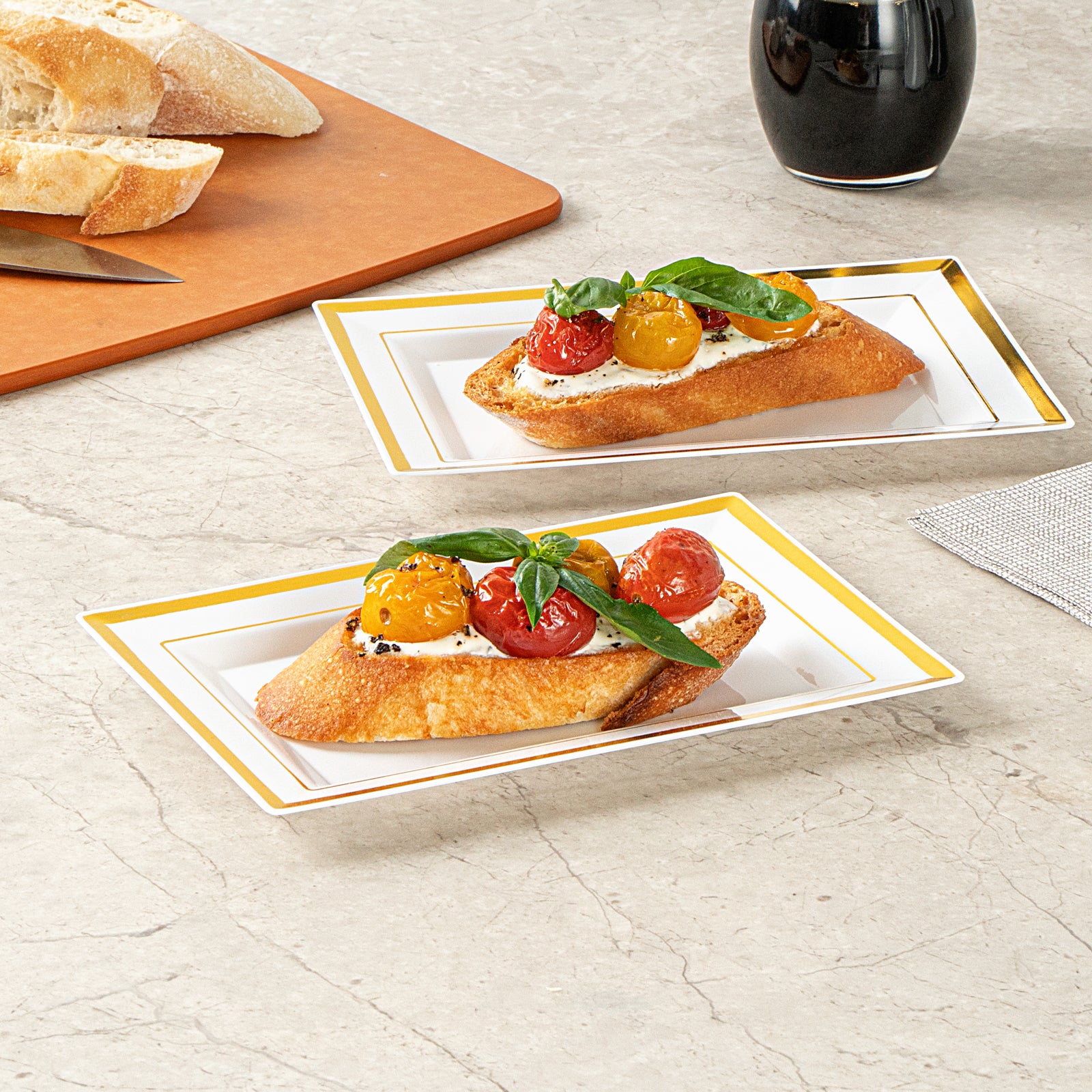 Moderna Rectangle White Plastic Gold-Rimmed Plate - 7 1/2" x 5 1/4" x 1 ...