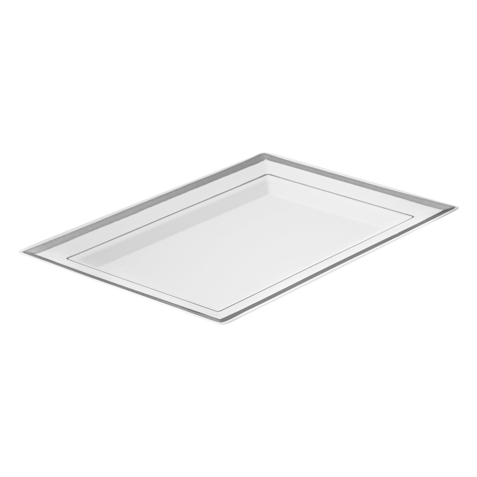Moderna Rectangle White Plastic Silver-Rimmed Plate - 7 1/2" x 5 1/4" x ...