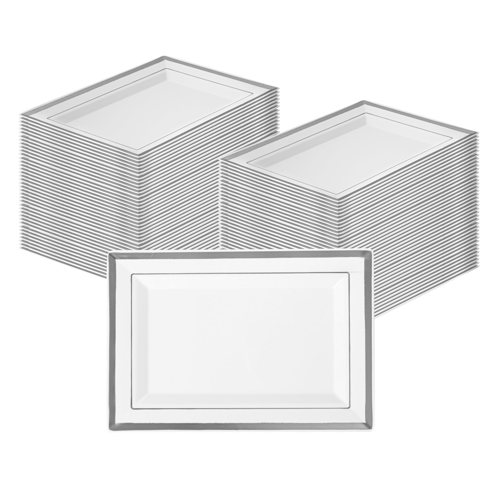 Moderna Rectangle White Plastic Silver-Rimmed Plate - 7 1/2" x 5 1/4" x ...