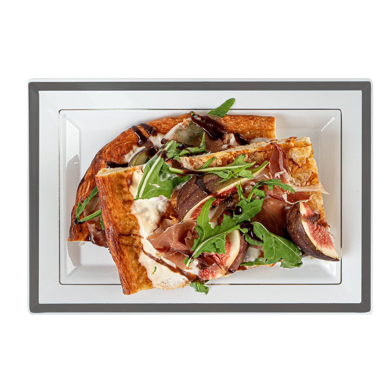 Moderna Rectangle White Plastic Silver-Rimmed Plate - 7 1/2" x 5 1/4" x ...