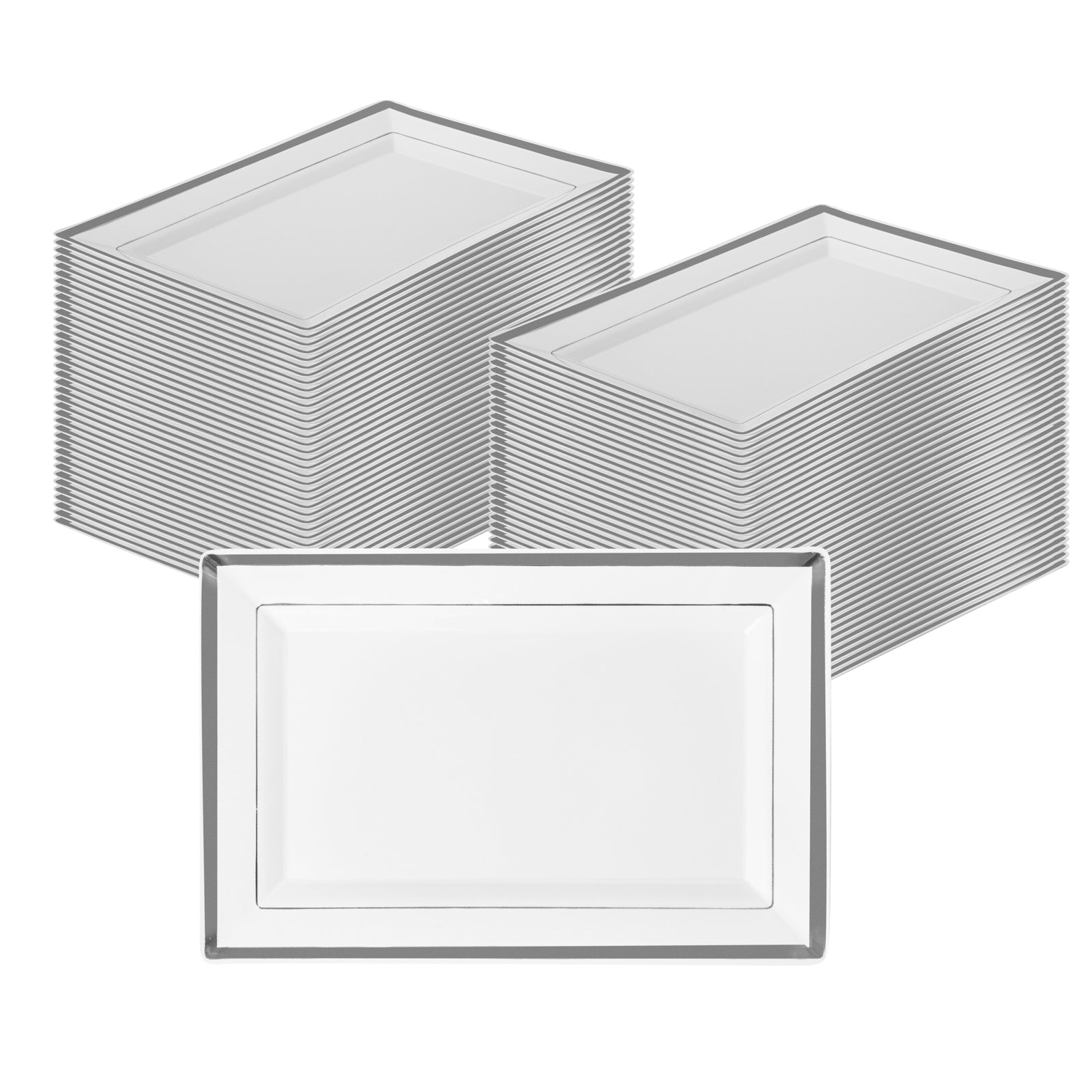 Moderna Rectangle White Plastic Silver-Rimmed Plate - 9 1/2" x 6 1/4" x ...