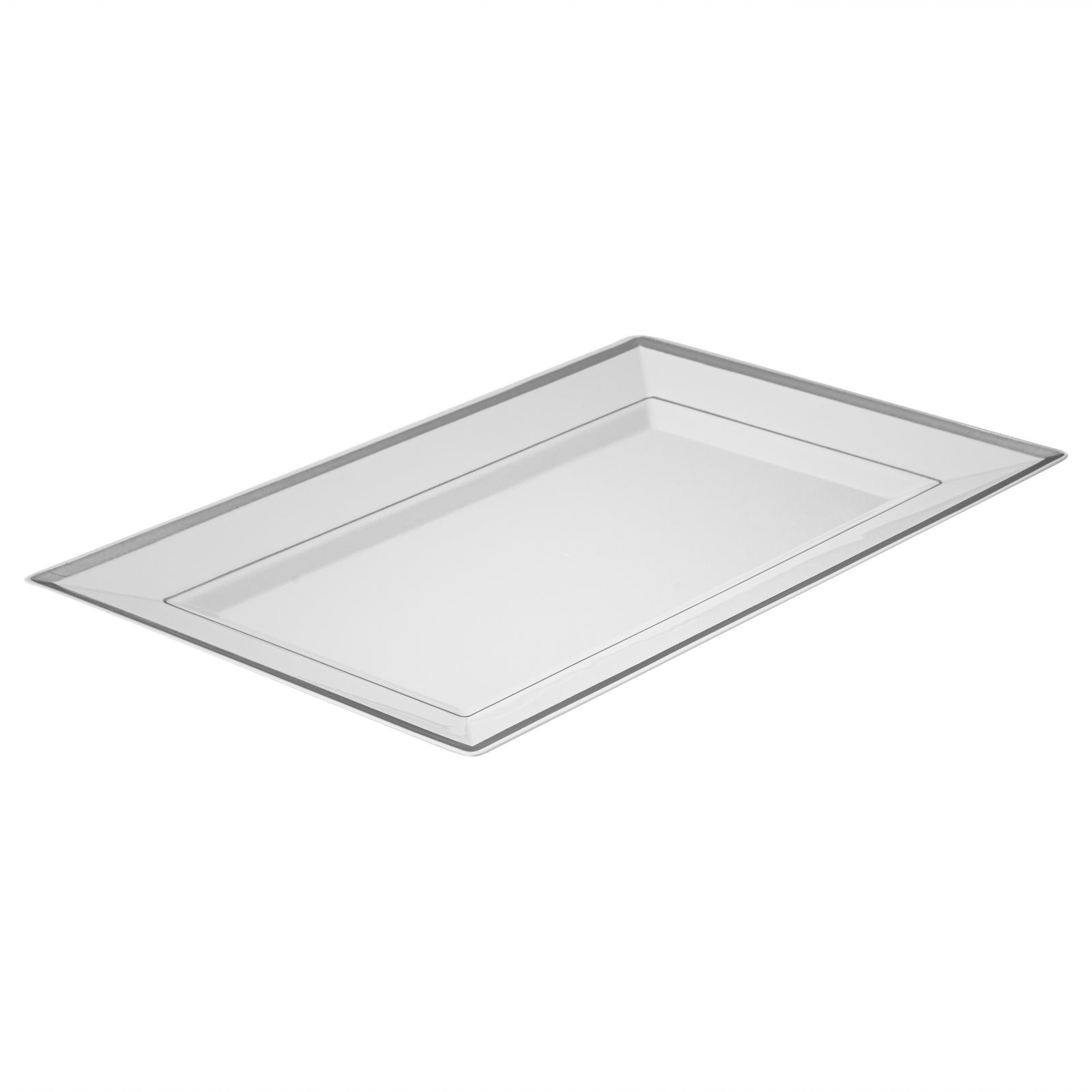 Moderna Rectangle White Plastic Silver-Rimmed Plate - 11 1/2" x 7 1/4 ...