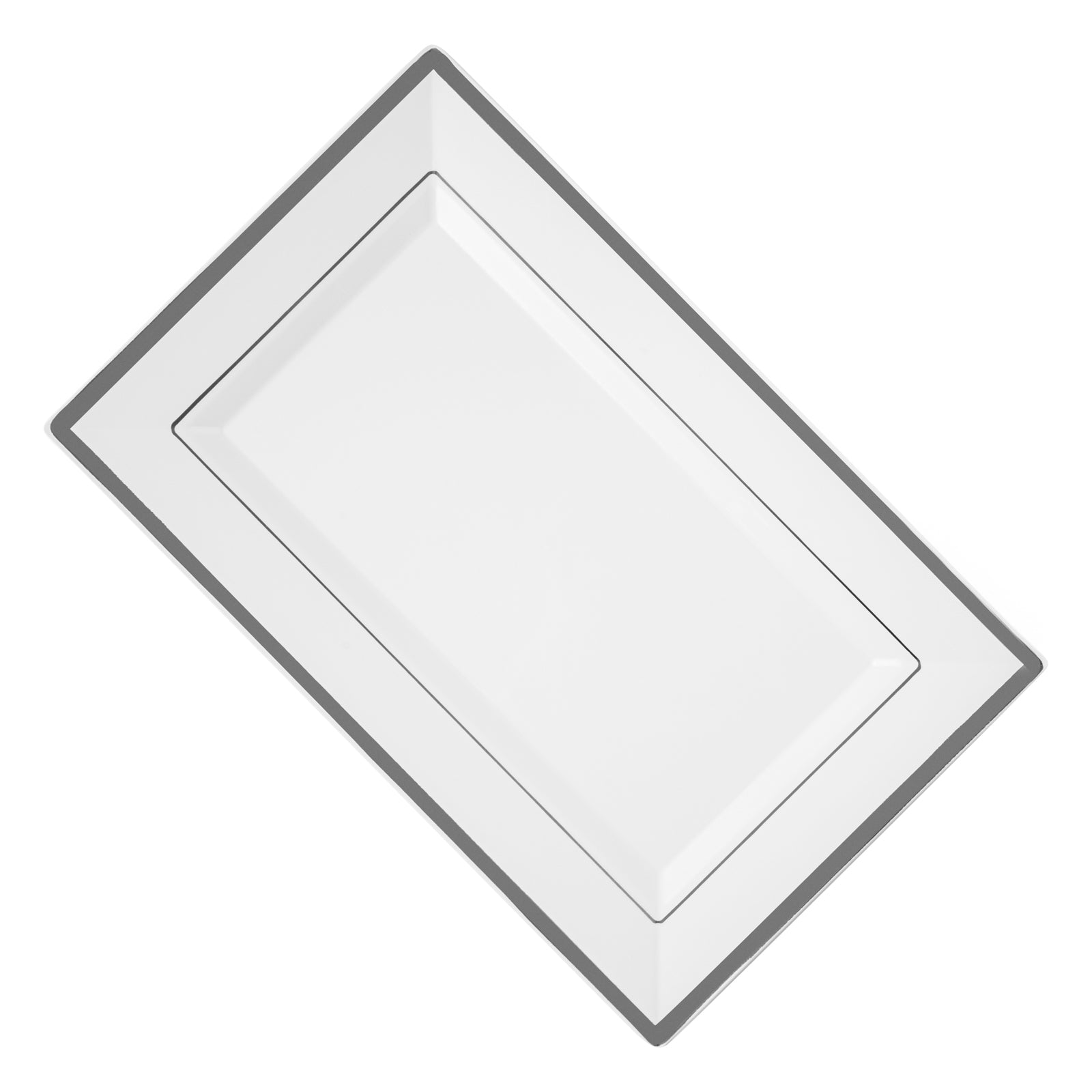 Frame Plate Rectangular Moderna Rectangle White Plastic Silver-Rimmed Plate - 11 1/2