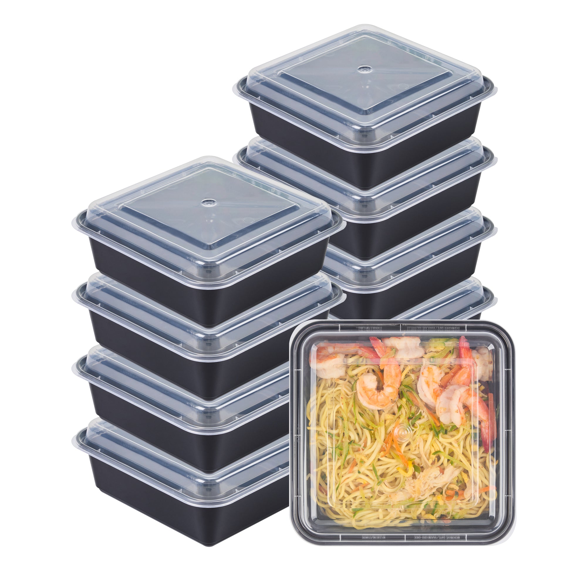 Thermo Tek 32 oz Square Black Plastic Take Out Container - with Lid - 7" x 7" x 2 1/2" - 100 count box