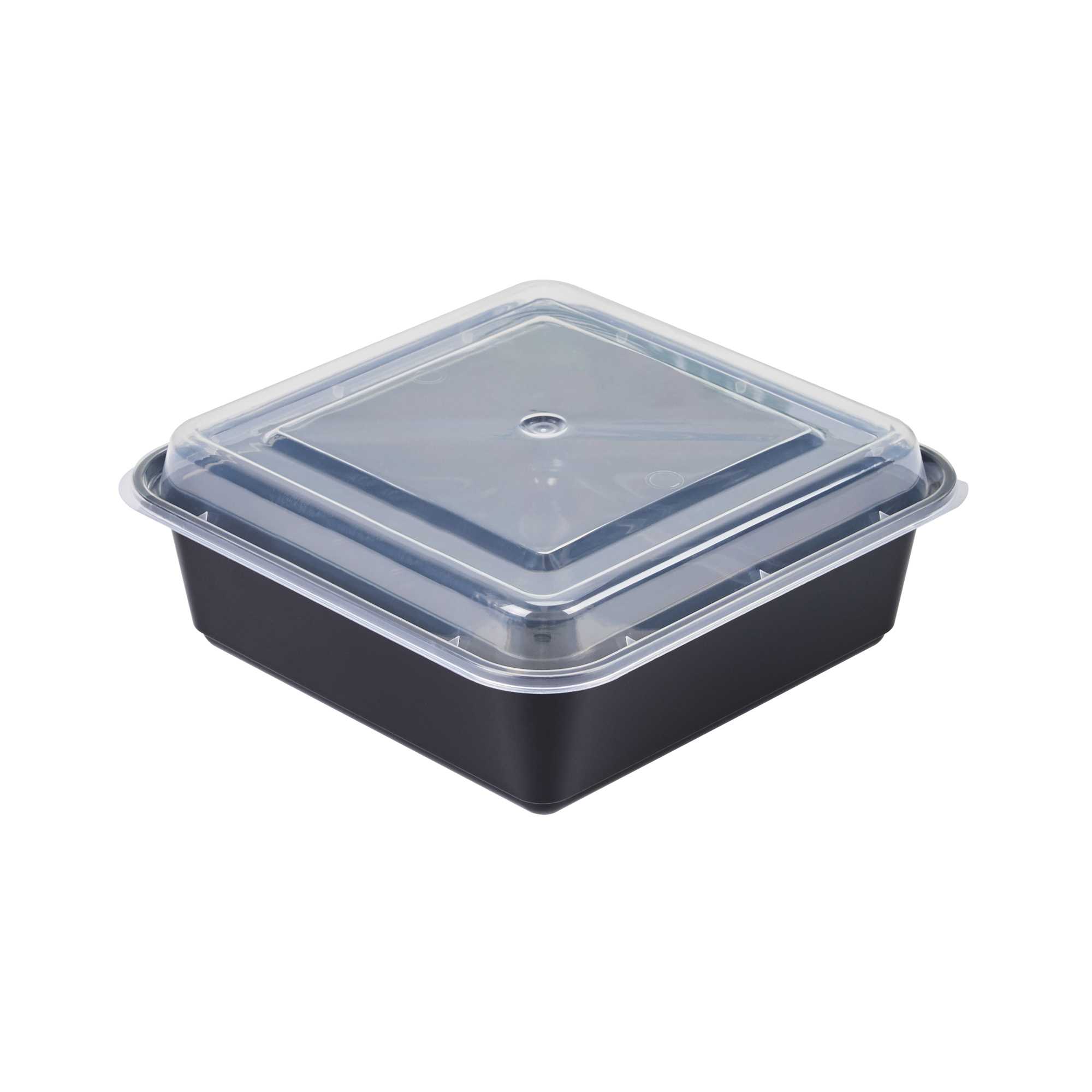 Thermo Tek 32 oz Square Black Plastic Take Out Container - with Lid - 7" x 7" x 2 1/2" - 50 count box