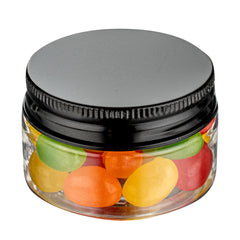 RW Base 1 oz Round Clear Plastic Candy and Snack Jar - with Black Aluminum Lid - 2