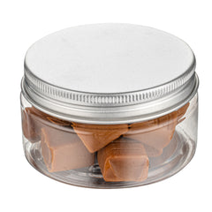 Chef 101 4 oz Round Clear Plastic Candy and Snack Jar - with Silver Aluminum Lid - 2 3/4