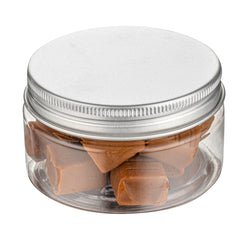 RW Base 4 oz Round Clear Plastic Candy and Snack Jar - with Silver Aluminum Lid - 2 3/4