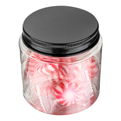 RW Base 8 oz Round Clear Plastic Candy and Snack Jar - with Black Aluminum Lid - 3