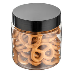 RW Base 8 oz Round Clear Plastic Candy and Snack Jar - with Black Plastic Lid - 3