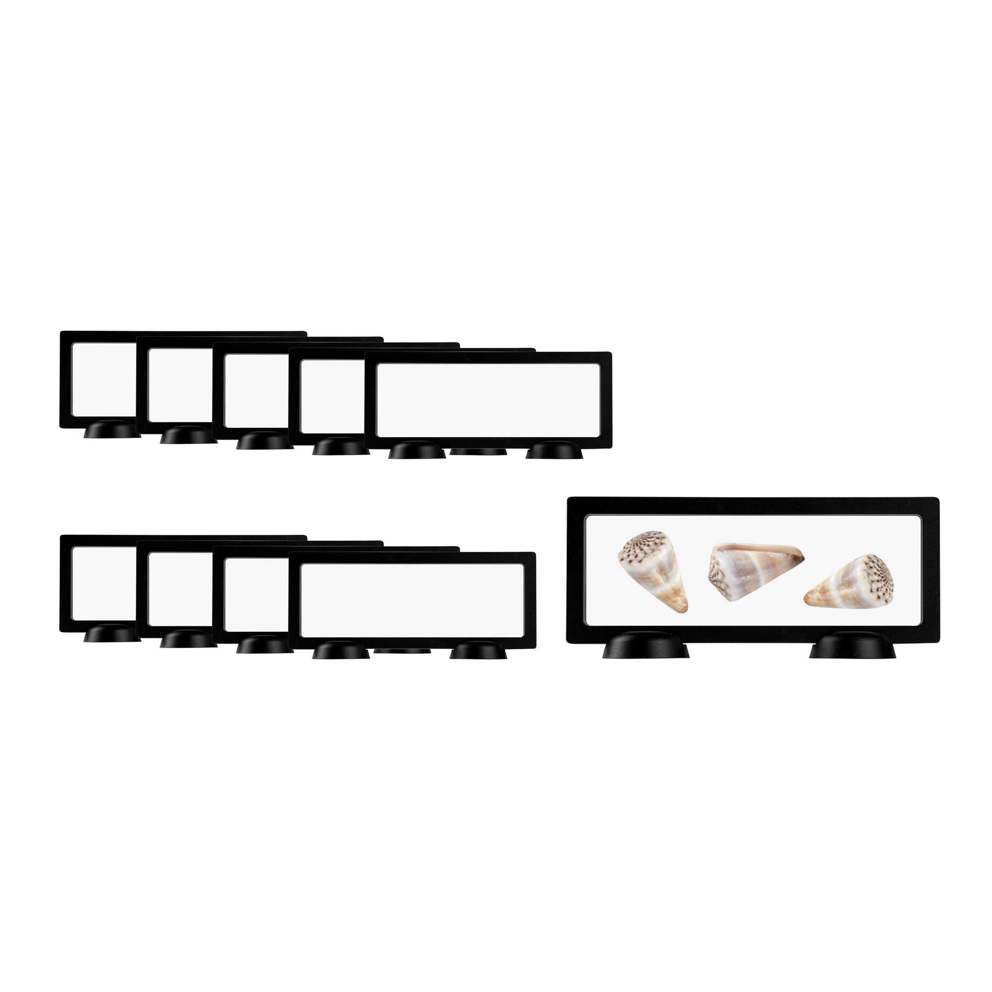 Display Tek Rectangle Black Plastic 3D Floating Display Case - 9" x 3 1/2" x 3/4" - 240 count box