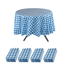 Table Tek Round Blue Gingham Plastic Table Cover - 84