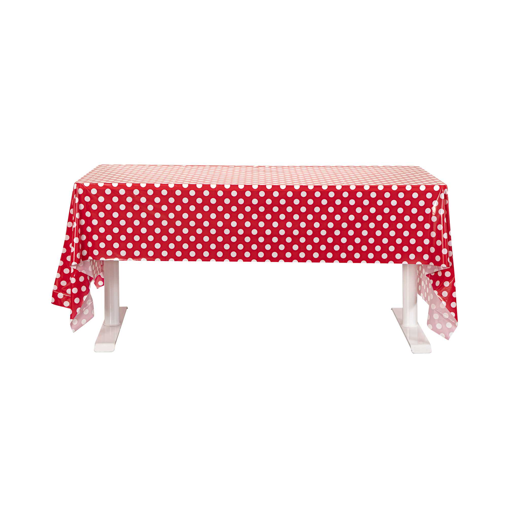 Table Tek Rectangle Red with White Polka Dots Plastic Table Cover - 108" x 54" - 120 count box