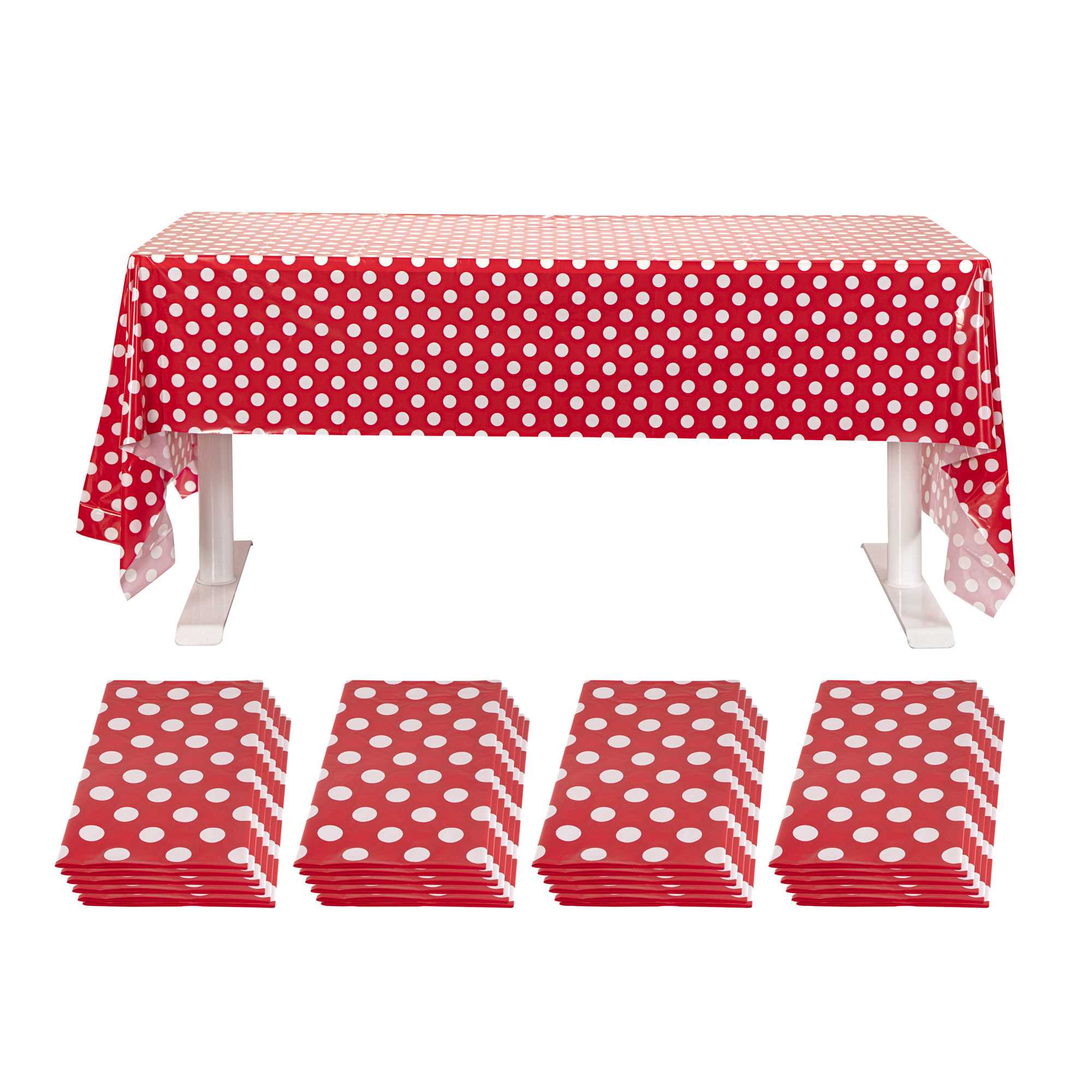 Table Tek Rectangle Red with White Polka Dots Plastic Table Cover - 108" x 54" - 120 count box
