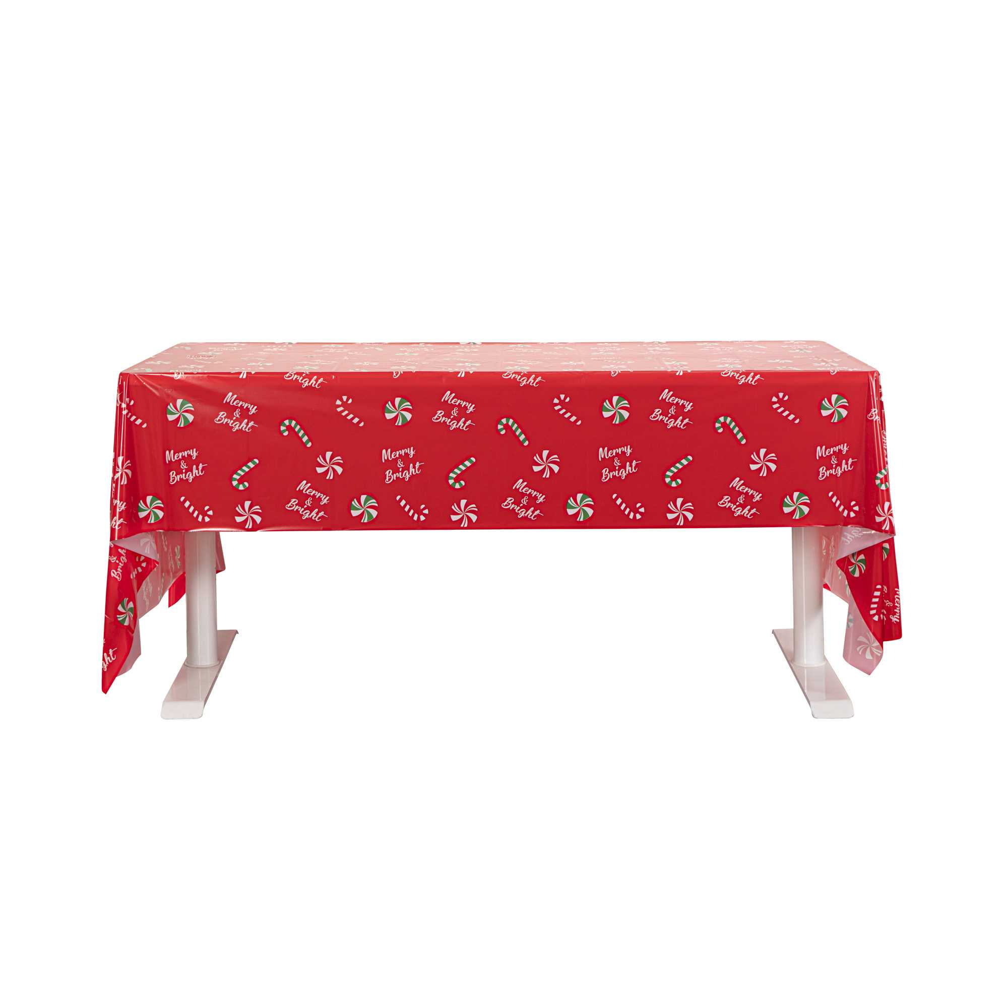 Table Tek Rectangle Christmas Candy Cane Plastic Table Cover - 108" x 54" - 120 count box
