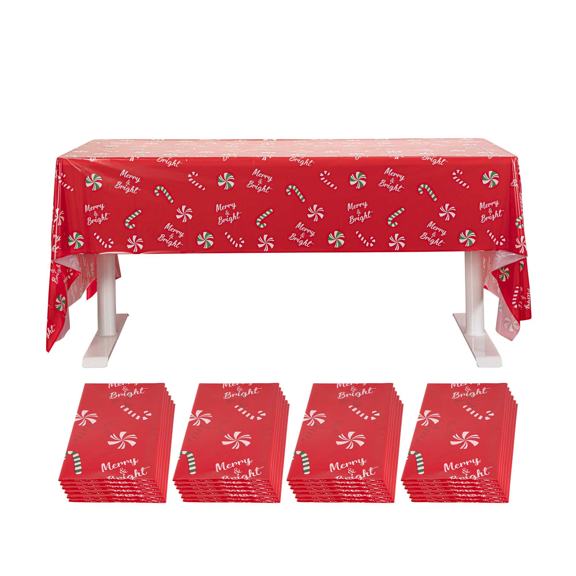 Table Tek Rectangle Christmas Candy Cane Plastic Table Cover - 108" x 54" - 120 count box