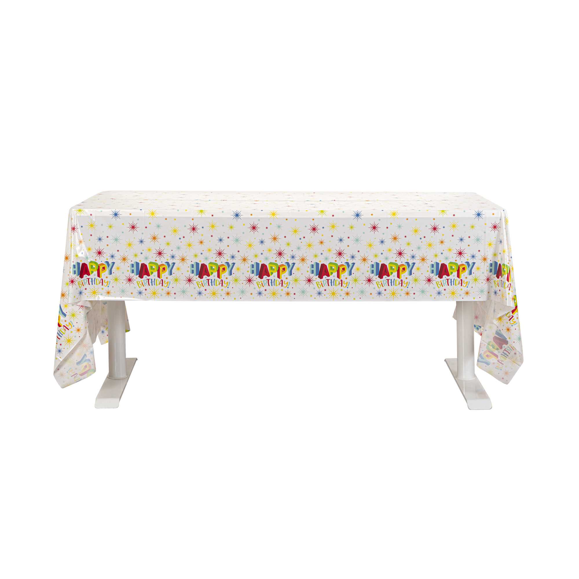 Table Tek Rectangle Happy Birthday Plastic Table Cover - 108" x 54" - 120 count box