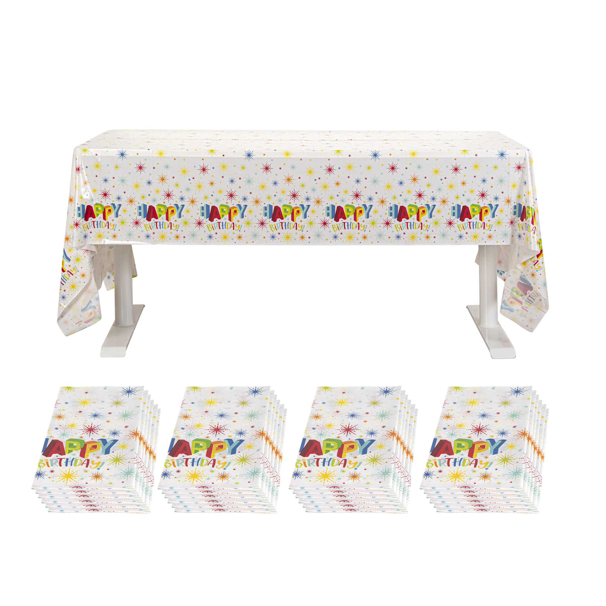 Table Tek Rectangle Happy Birthday Plastic Table Cover - 108" x 54" - 120 count box