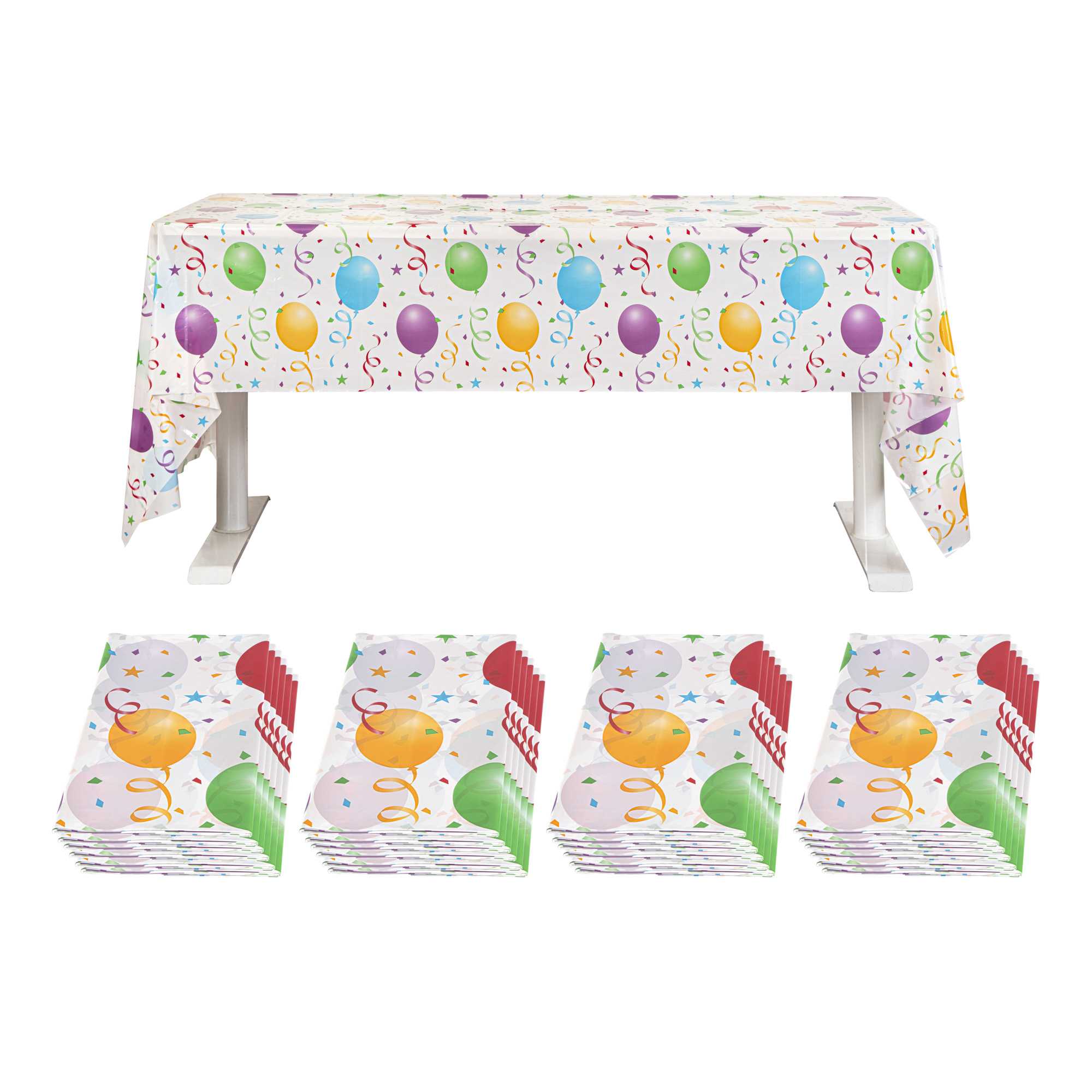 Table Tek Rectangle Assorted Balloon Plastic Table Cover - 108" x 54" - 120 count box
