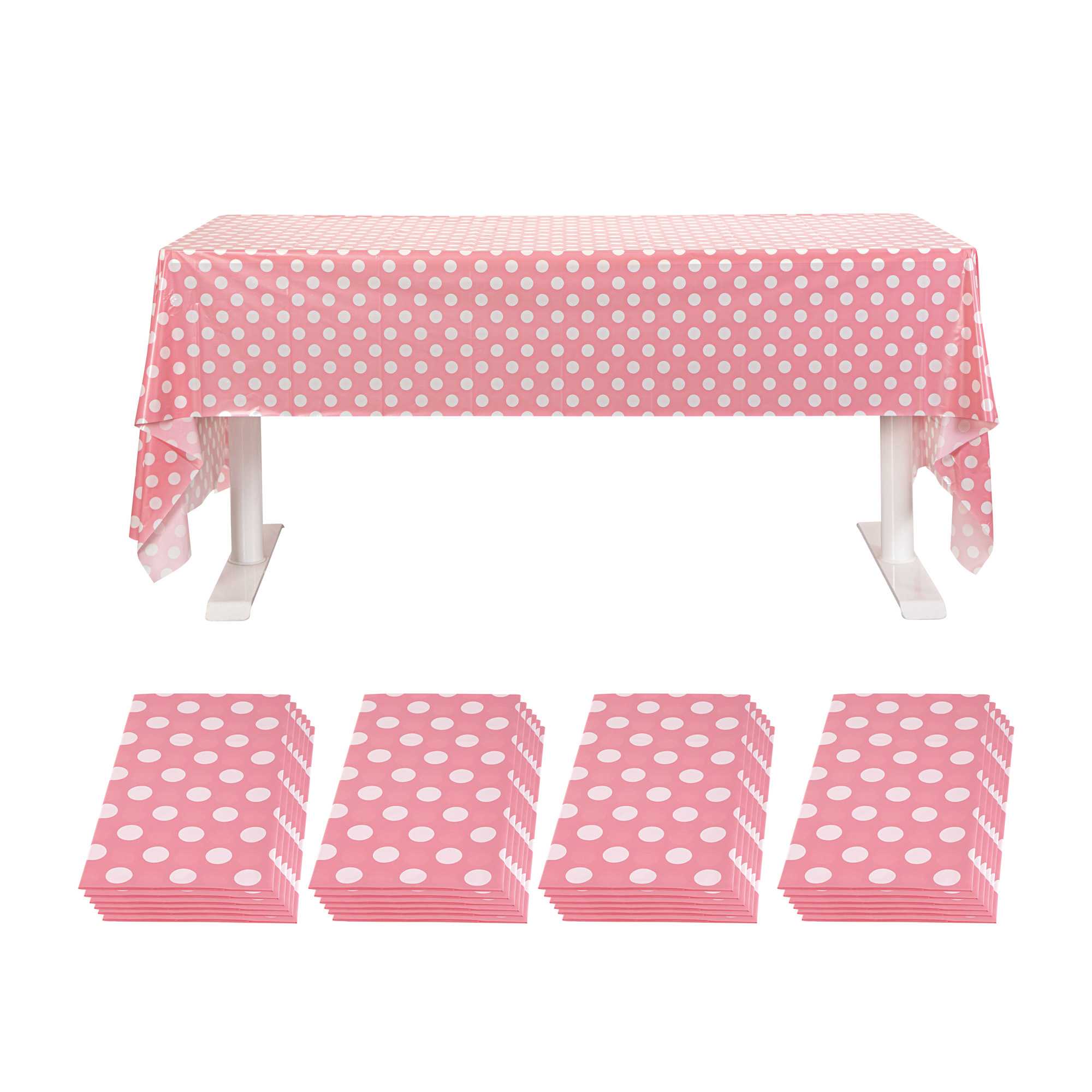 Table Tek Rectangle Pink with White Polka Dots Plastic Table Cover - 108" x 54" - 2 count box