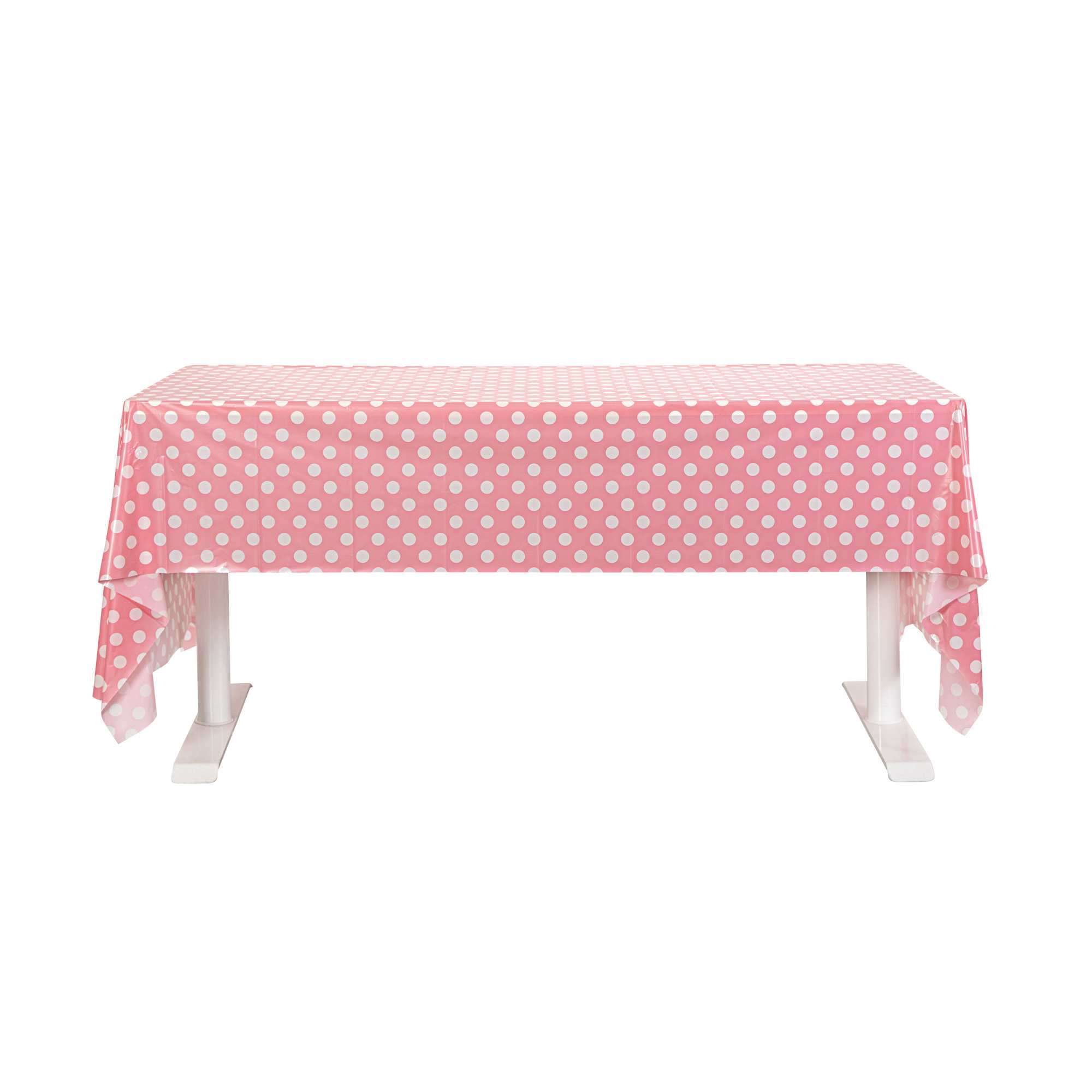 Table Tek Rectangle Pink with White Polka Dots Plastic Table Cover - 108" x 54" - 120 count box