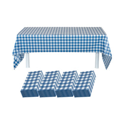 Table Tek Rectangle Blue Gingham Plastic Table Cover - 108