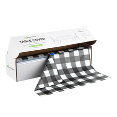 Table Tek Black Gingham Plastic Table Cover Roll - with Slide Cutter - 100' x 54