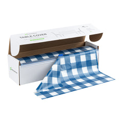 Table Tek Blue Gingham Plastic Table Cover Roll - with Slide Cutter - 100' x 54