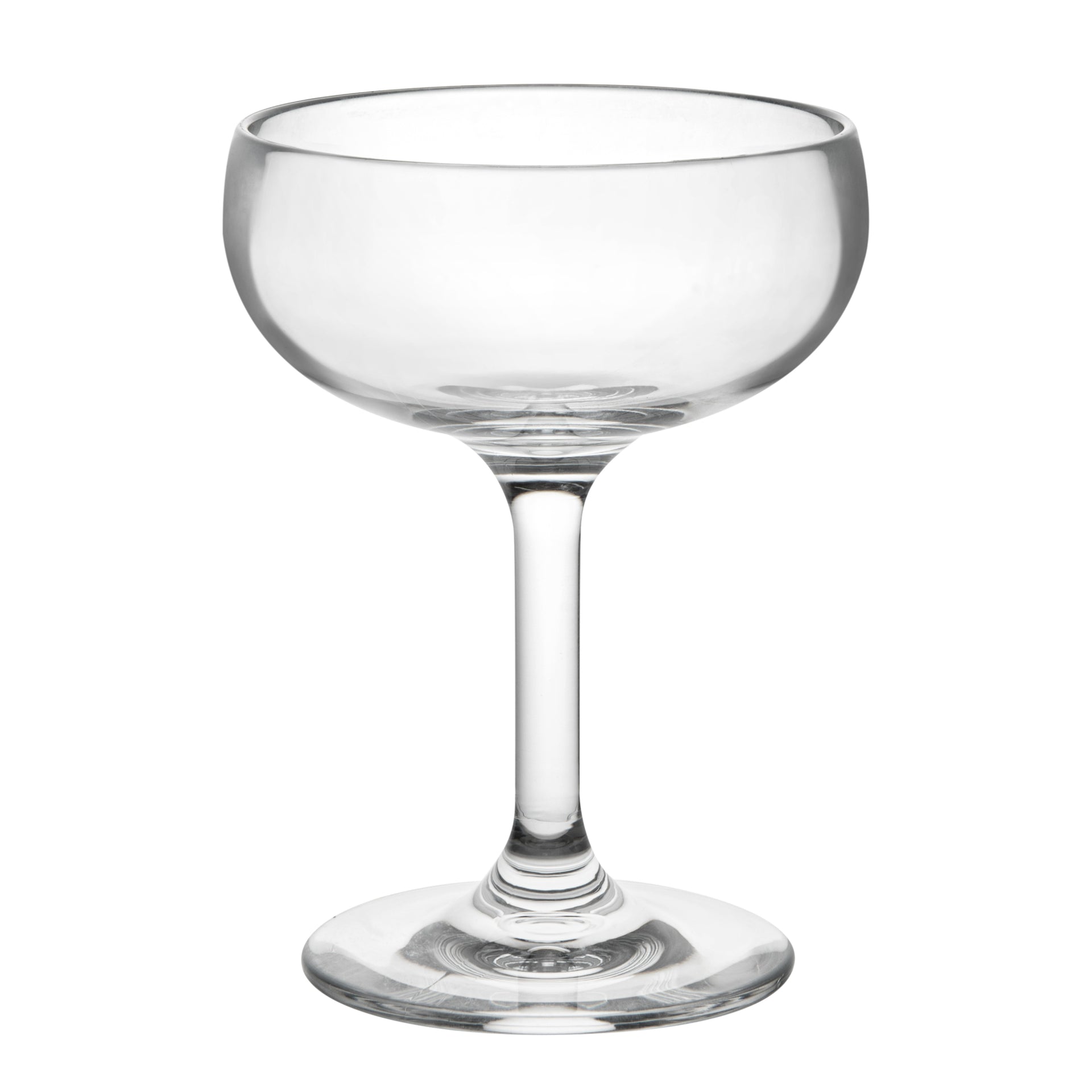 Bev Tek 7 oz Polycarbonate Champagne Coupe Glass - 3 3/4" x 3 3/4" x 5" - 6 count box