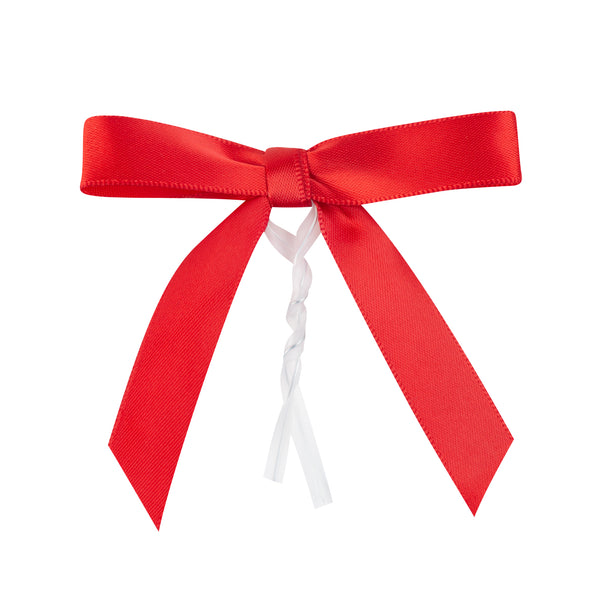 Gift Tek Red Polyester Satin Twist Tie Bow - Pre-Tied - 3" x 2 1/2" - 4000 count box Gift Tek Red Polyester Satin Twist Tie Bow - Pre-Tied - 3" x 2 1/2" - 4000 count box