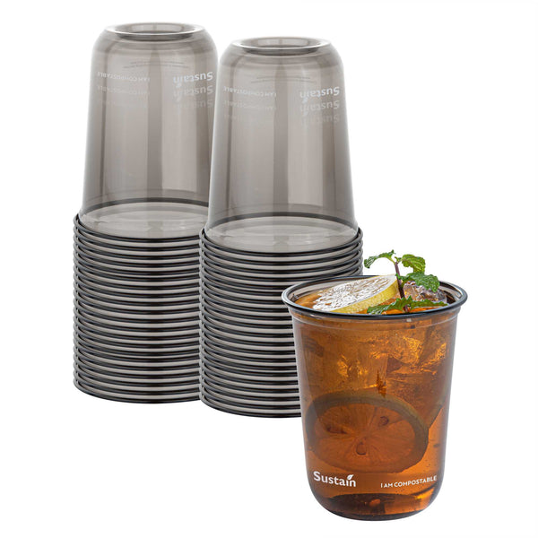 Restaurantware Drinking Cups 1000 Count 12 Ounce Black PLA Plastic Cups with Rolled Rim, For Cold Beverages U-Shape Design Eco-Conscious On-The-Go Dri