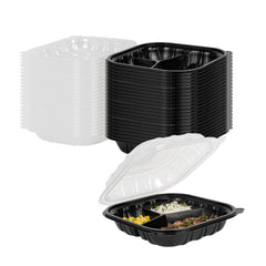 Thermo Tek 40 oz Black Plastic Clamshell Container - 3 Compartments - 9