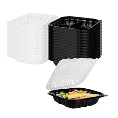 Thermo Tek 34 oz Black Plastic Clamshell Container - 3 Compartments - 8