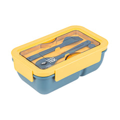 Bento Tek 29 oz Blue and Yellow Lunch Box - BPA-Free, Microwave-Safe, with Fork and Spoon - 7 3/4