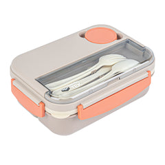 Bento Tek 44 oz Brown and Orange Lunch Box - BPA-Free, Microwave-Safe, with Utensils - 9