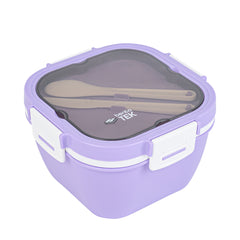 Bento Tek 58 oz Purple and White Lunch Box - BPA-Free, Microwave-Safe, with Fork and Knife - 7 1/4