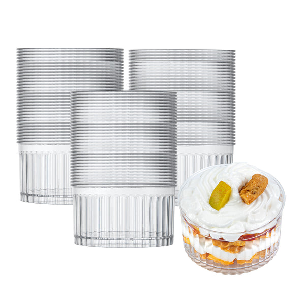 4 ounce glass dessert cups Mini Serve 4 oz Round Clear Plastic Dessert Cup - Fluted - 3'' x 3'' x 1  1/2''