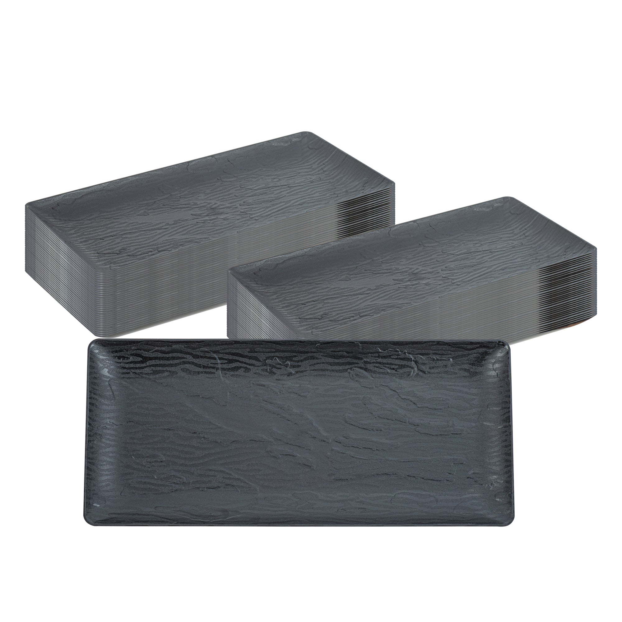 Maxi Serve Rectangle Matte Black Plastic Plate - 14 1/4" x 6 1/4" - 100 ...