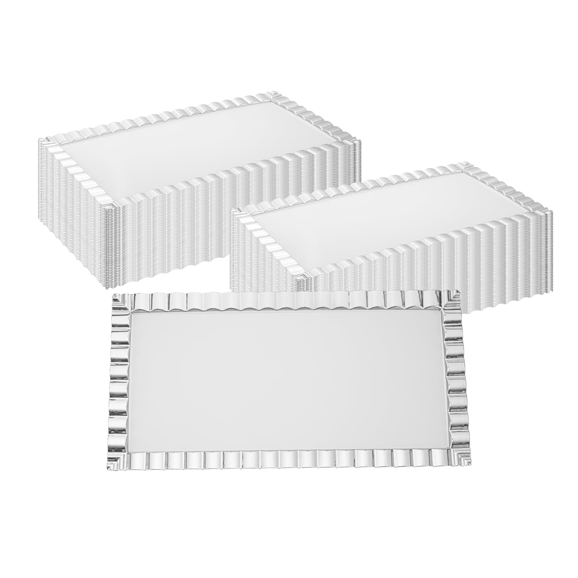 Maxi Serve Rectangle White Plastic Plate - with Silver Ruffled Rim - 17 ...