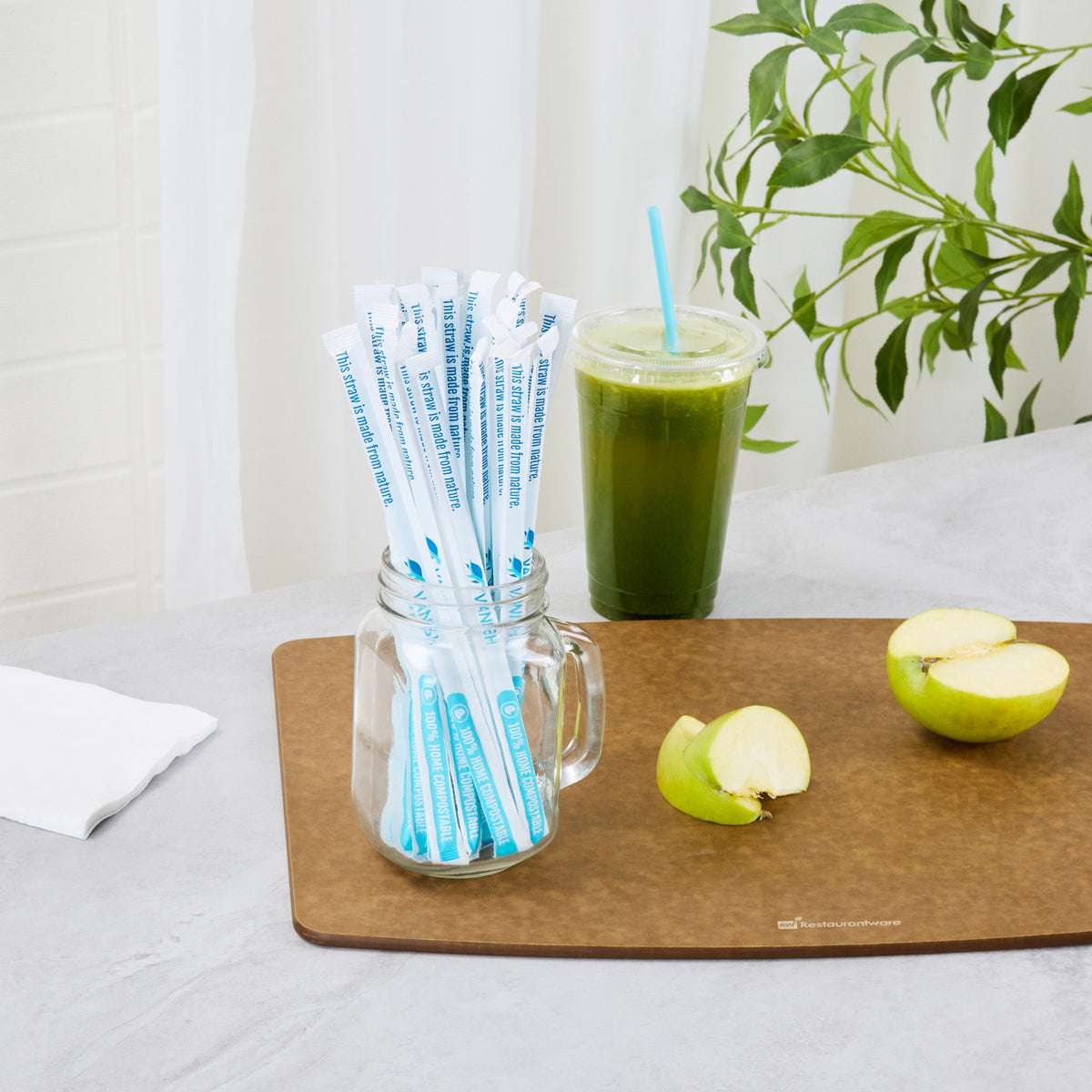 Vanish Blue PHA Plastic Straw - Wrapped, Compostable - 7 3/4" - 1000 count box