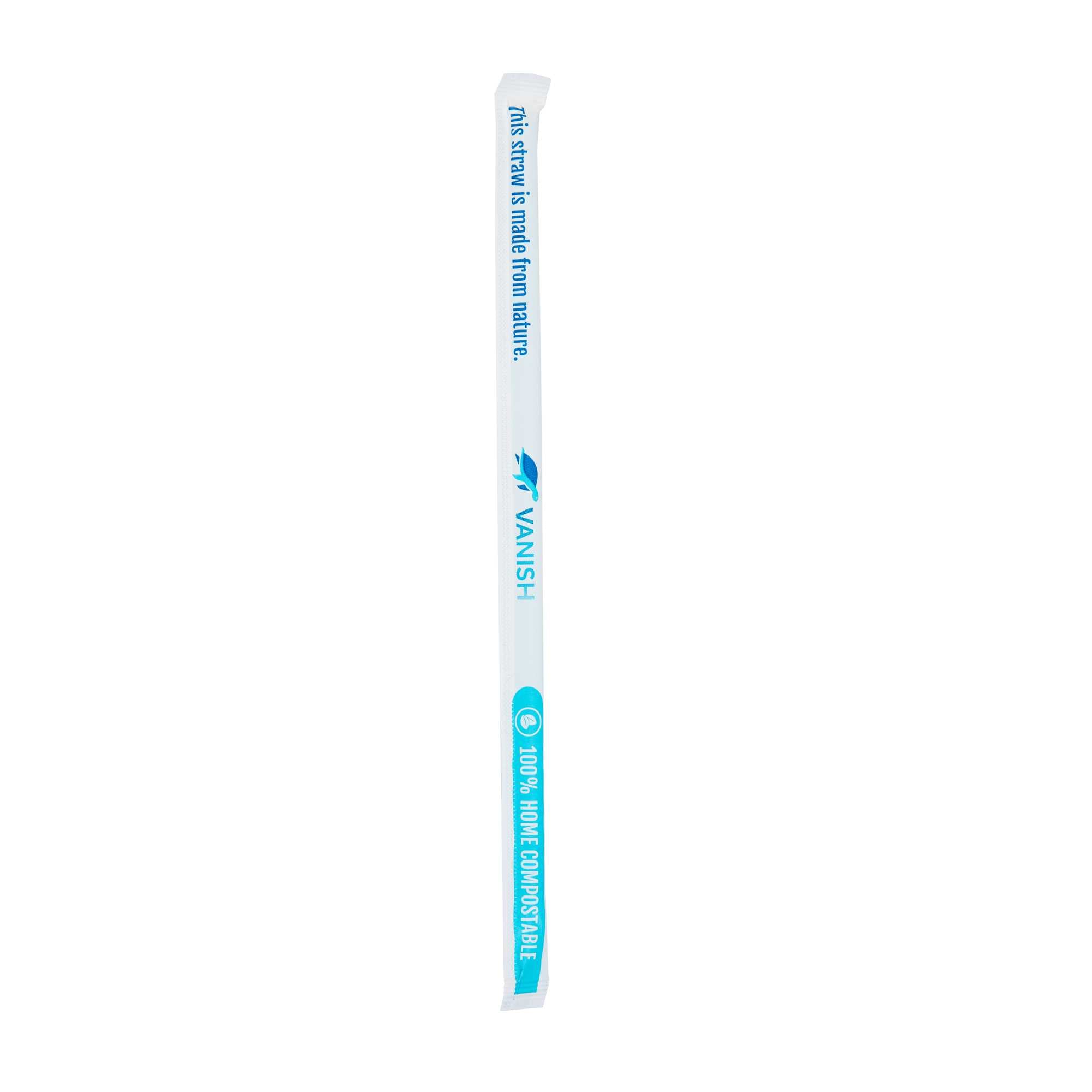 Vanish Blue PHA Plastic Straw - Wrapped, Compostable - 7 3/4" - 5000 count box