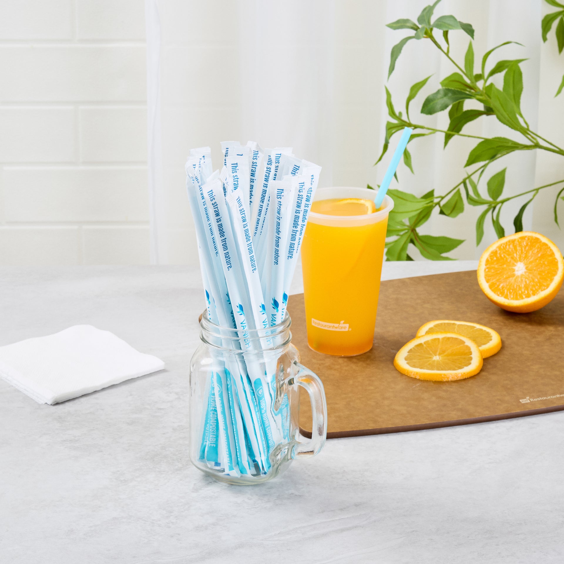 Vanish Blue PHA Plastic Straw - Wrapped, Compostable - 8 1/4" - 1000 count box