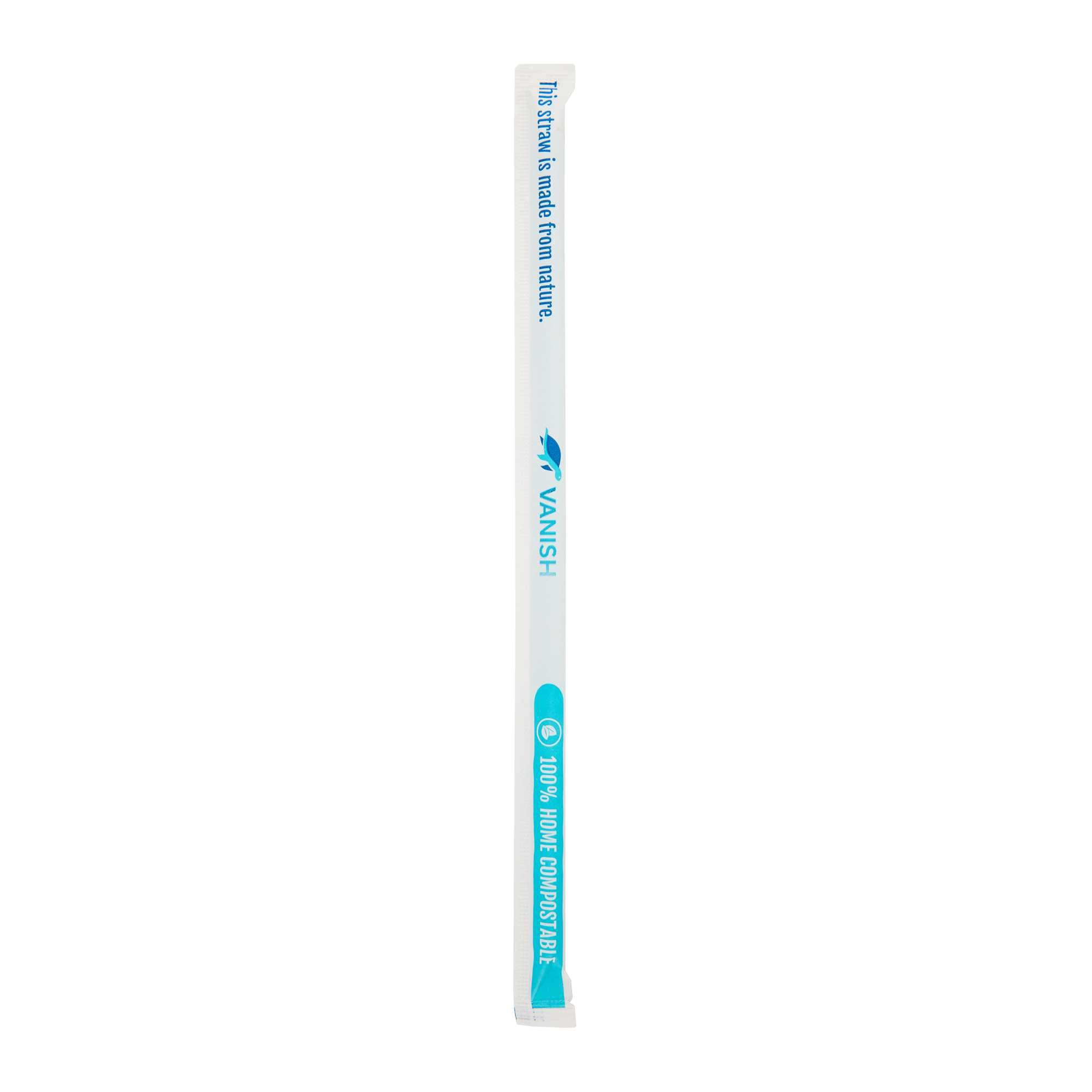 Vanish Blue PHA Plastic Straw - Wrapped, Compostable - 8 1/4" - 5000 count box