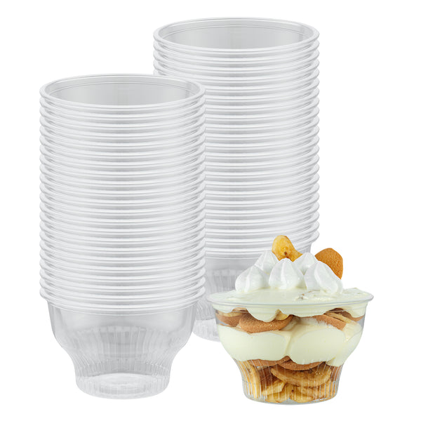 Restaurantware Plastic Dessert Cups 500 Count 8 oz Round Disposable Clear Parfait Bowls Crack-Resistant Stackable Individual Serving Cups Clear