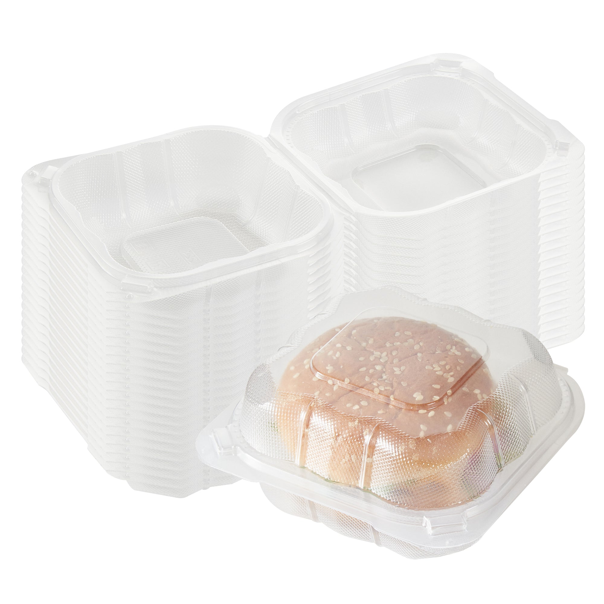 Chef 101 13 oz Square Clear Plastic Clamshell Container - Anti-Fog, Microwavable - 5 1/2" x 5 1/2" x 2 3/4" - 100 count box
