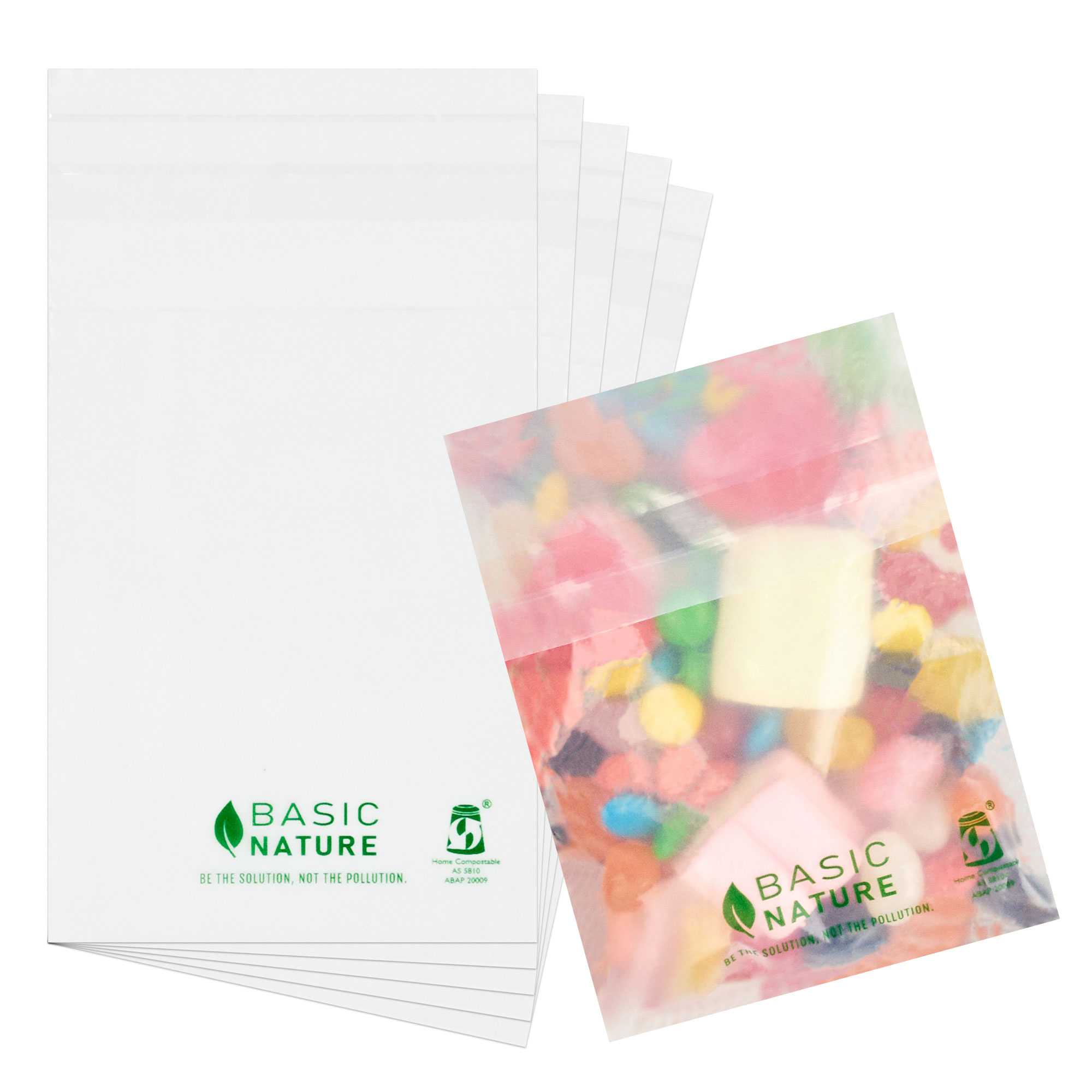 Basic Nature Translucent PLA Plastic / PBAT Lip and Tape Bag - Self-Sealing, Compostable - 4" x 3" - 13000 count box