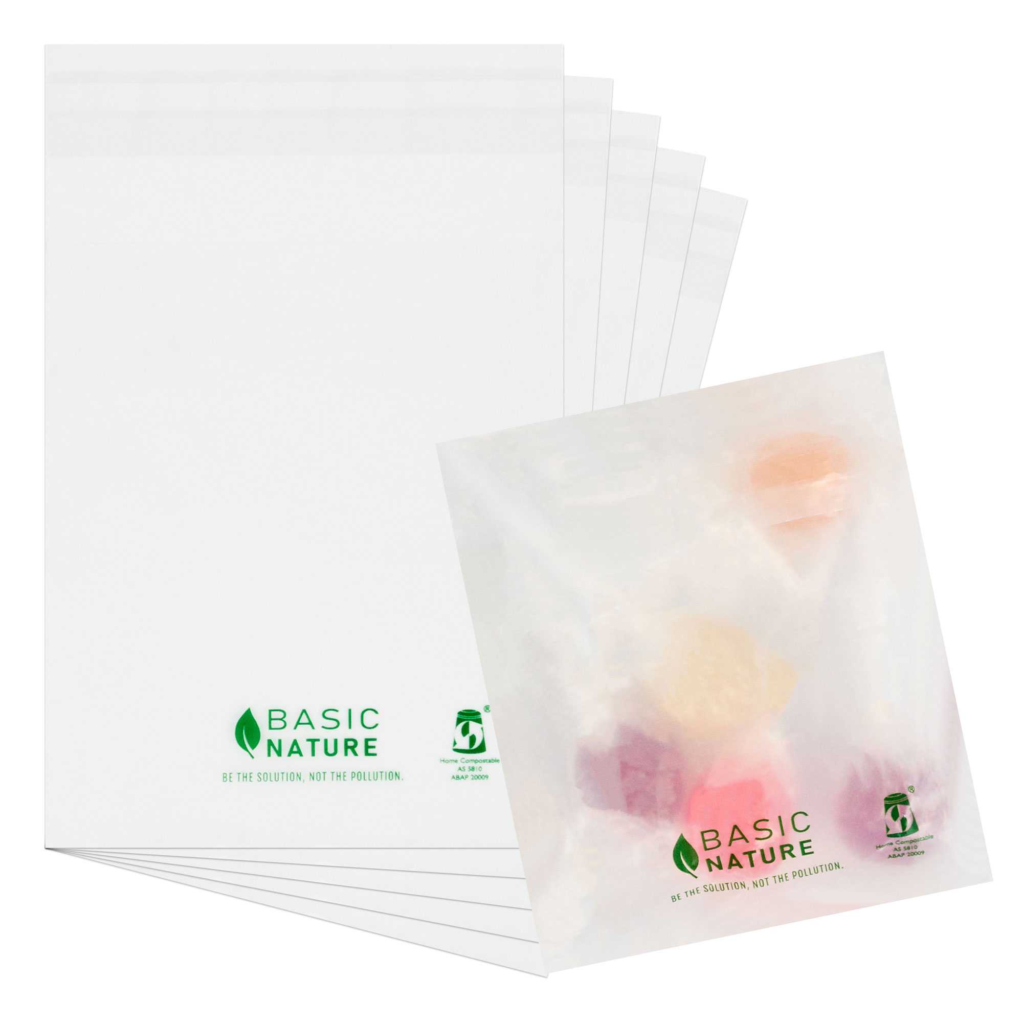 Basic Nature Translucent PLA Plastic / PBAT Lip and Tape Bag - Self-Sealing, Compostable - 4 3/4" x 4" - 8500 count box